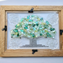 シェルアートフレーム　ꕤ  グリーンツリー　インテリアフレーム　ナチュラル　ꕤ  シェル  天然貝　ステンドグラス風　 14枚目の画像