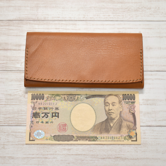 雙色、約10,000日元紙幣尺寸、方便取放物品的薄型長錢包、義大利皮革【定制，左手可選】 第14張的照片