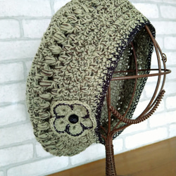 レースかぎ針編み・透かし模様のベレー帽（56cm） 1枚目の画像