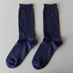 亞麻針織襪（深藏青色）25-27cm 第1張的照片