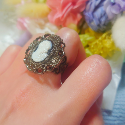 ♡R⌇ アンティーク カメオ 透かしリング 金古美 大人かわいい cameo