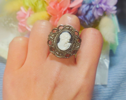 ♡R⌇ アンティーク カメオ 透かしリング 金古美 大人かわいい cameo