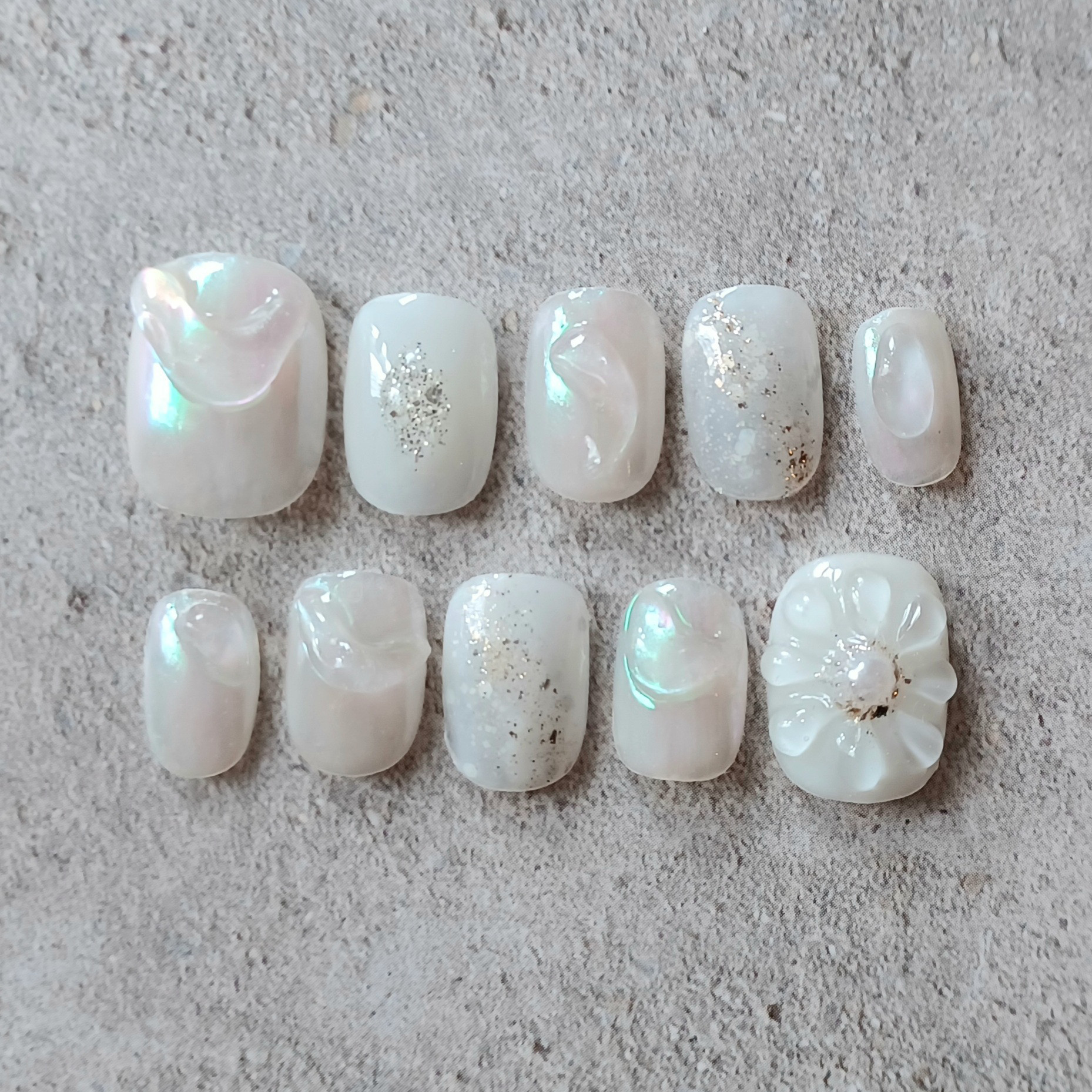 ネイルチップ #02 ブルーグレー マーブル ぷっくりフラワーネイル ブルーのぷっくりフラワーネイル ～ ネイル ネイルチップ