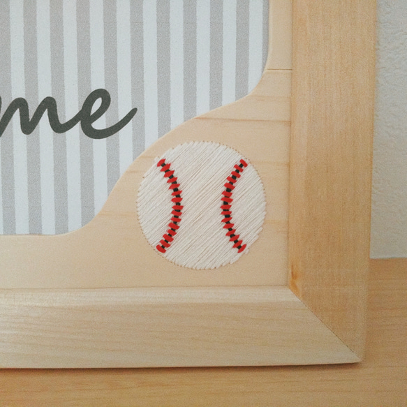 野球の木刺繍フォトフレーム　硬式ボール 2枚目の画像