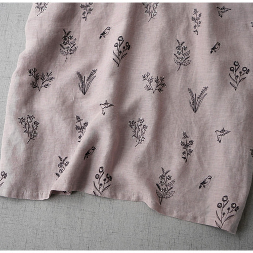 リネン100％素材紫陽花総刺繍大人可愛い七分袖ワンピース♪ リネン100％総刺繍ポケット付きシンプルな大人可愛い半袖
