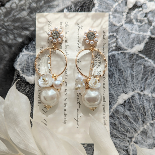 白小花 パール クリスタル イヤリング ピアス kore/ten-te kore これ