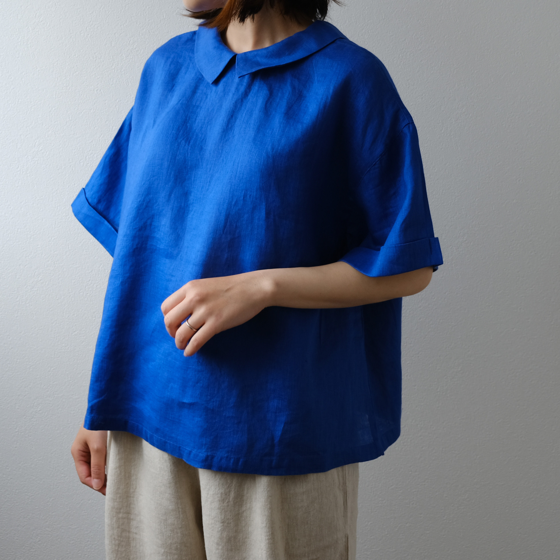 冷感 大人可愛い ナチュラル リネン 麻 春 夏 トップス ブラウス 長袖 袖あり T2302 BL