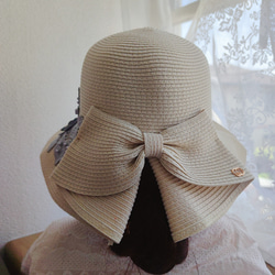 麦わら帽子 薄めナチュラル 帽子  UV対策 紫外線対策 日焼け対策レースモチーフ 母の日 6枚目の画像