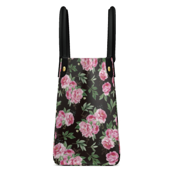 ミニボンチャーチ ミニショッパー・バッグ ブラック 花柄 オシャレ 牡丹 ピンク オシャレ 母の日 ハンドバッグ 2枚目の画像