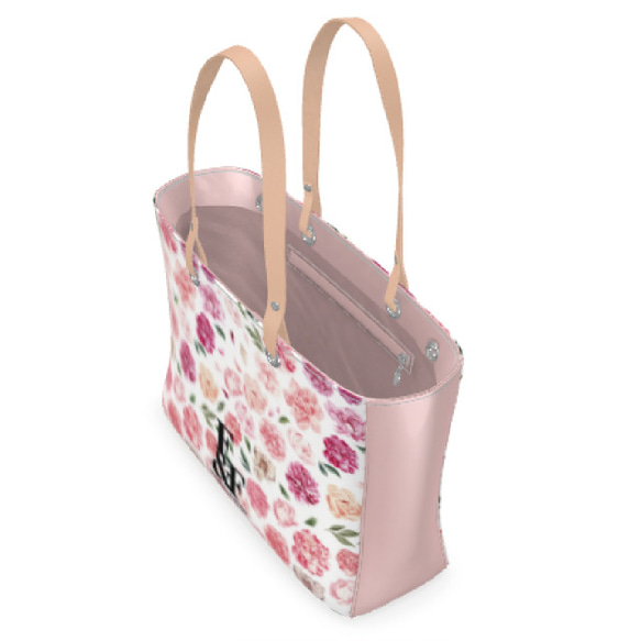 【スモール】デザイントートバッグ ビッグ 花柄 ロゴ ピンク ボタン 牡丹 トート バッグ カバン オシャレ 春 2枚目の画像