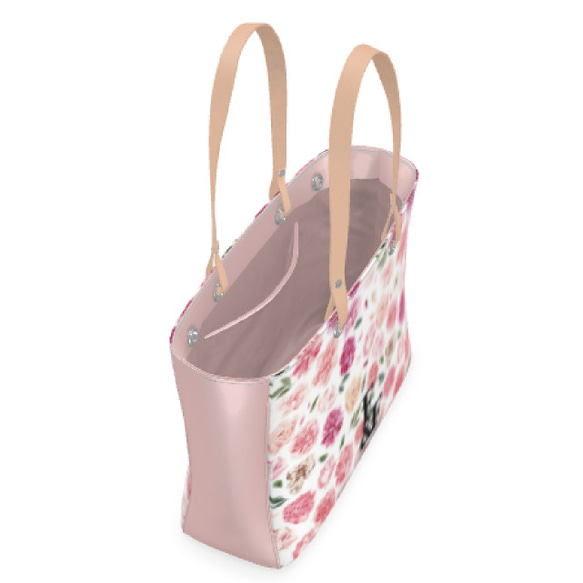 【スモール】デザイントートバッグ ビッグ 花柄 ロゴ ピンク ボタン 牡丹 トート バッグ カバン オシャレ 春 3枚目の画像