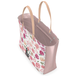 【ビッグ】デザイントートバッグ ビッグ 花柄 ロゴ ピンク 牡丹 ボタン トート バッグ カバン オシャレ 春 2枚目の画像