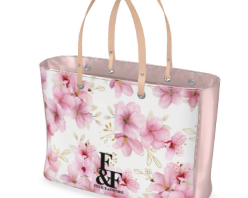 ビッグ】デザイントートバッグ ビッグ 花柄 ロゴ ピンク 桜