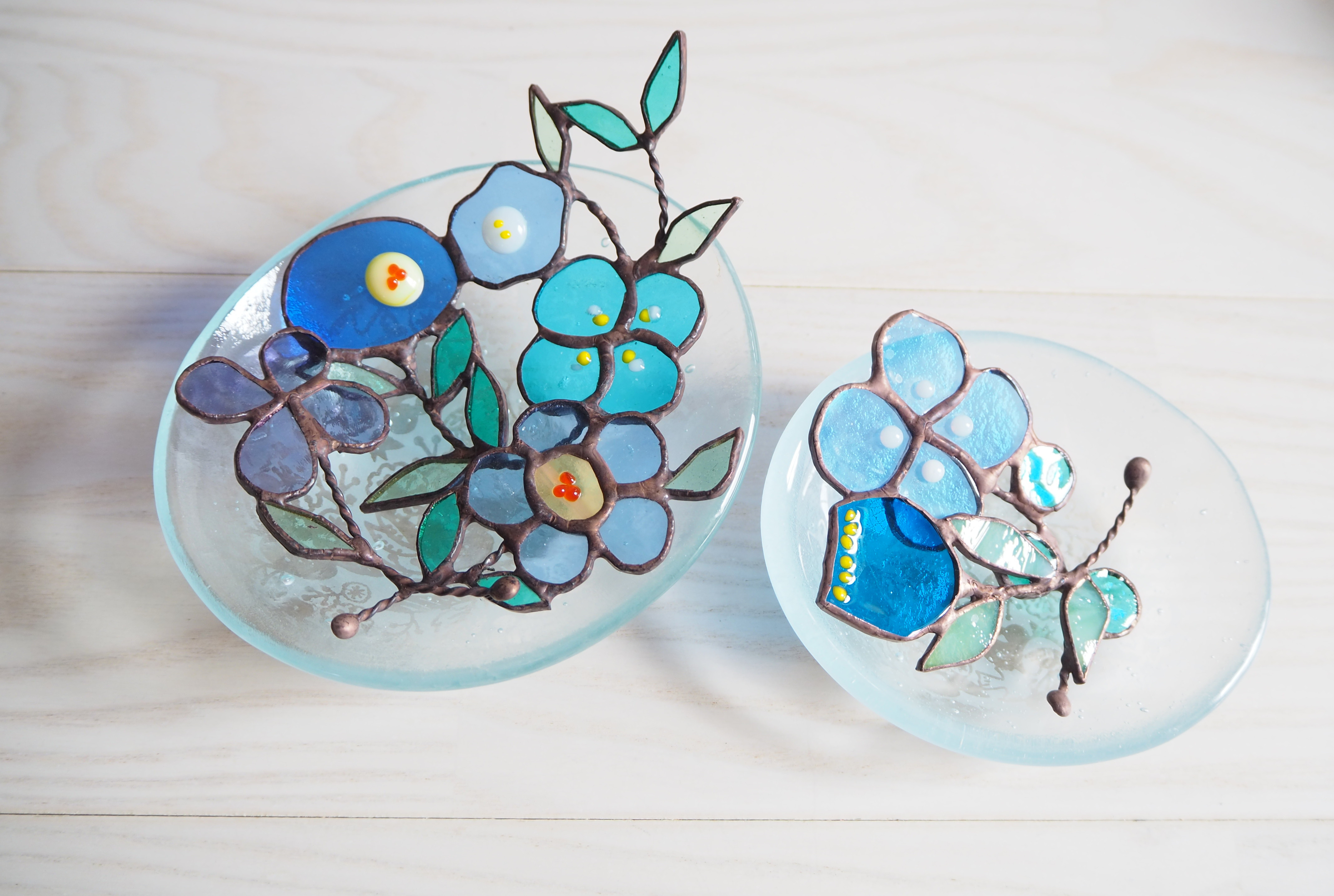 2wayガラスの花器＆ステンドグラスの涼やかなお花