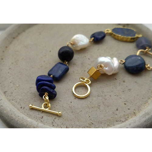 14Kgf} -mix stone 天然石ブレスレット- *Navy Blue