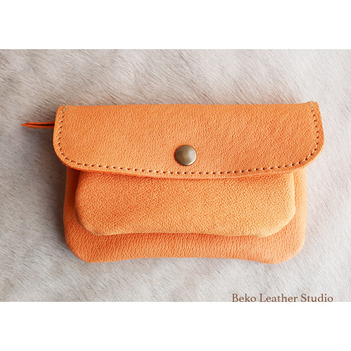 2層の長財布/ふんわり革財布/2sou-ピンクオレンジ 長財布 ベコ