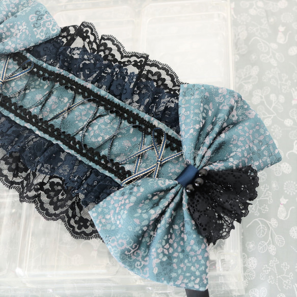 藍色×編上　ブラック　ネイビー　ヘッドドレス 8枚目の画像
