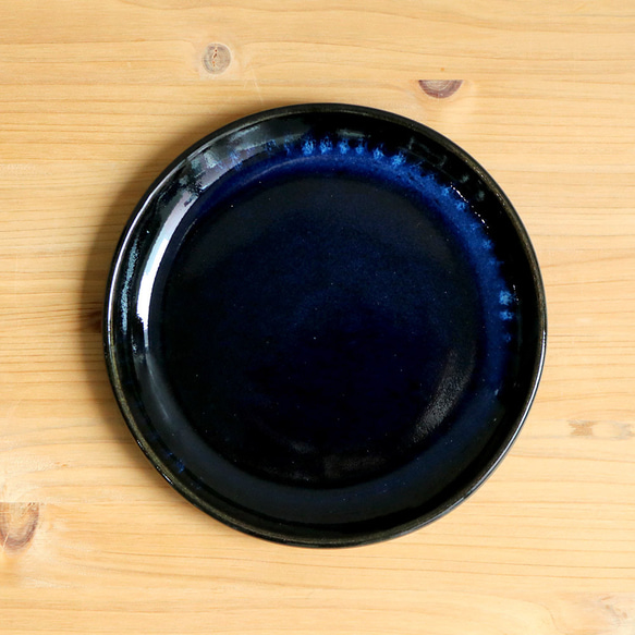 小石原焼 小石原焼き 藍釉 鉄釉掛分 5寸皿 ラウンドプレート 秀山窯 陶器 器 shuzan-023 2枚目の画像