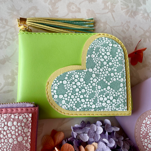 ミニ財布 　L字ファスナー　ハート ダブルポケット ♡紫陽花グラデーション♡ ミニ財布 コンパクト L字ファスナー ハート ダブルポケット