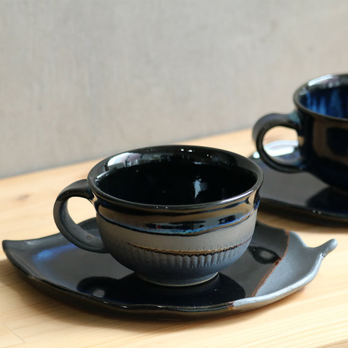 小石原焼 小石原焼き 藍釉 鉄釉掛分 リーフ皿 大 秀山窯 陶器 器