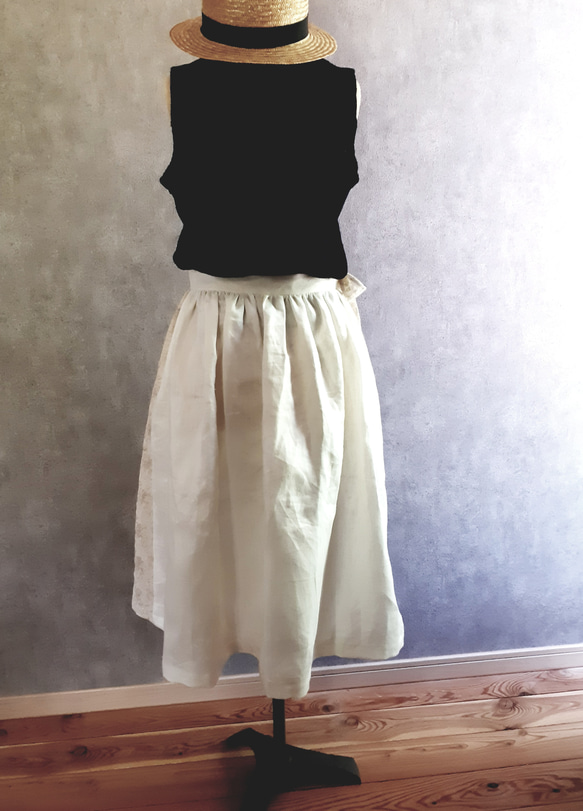 アンティーク刺繍 ギャザー巻きスカート typeC  / コットンリネン ダブルガーゼ　 3枚目の画像