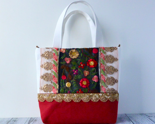 sukeroku0101　インド刺繍リボン　コインスルートートバッグ② 6da263df566ebce968925d8eb7ef36