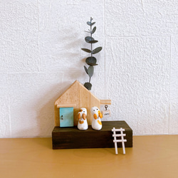 一輪挿し　ミニチュアハウス　木工　ミニチュア小物　犬　オブジェ　ミニチュアインテリア 1枚目の画像