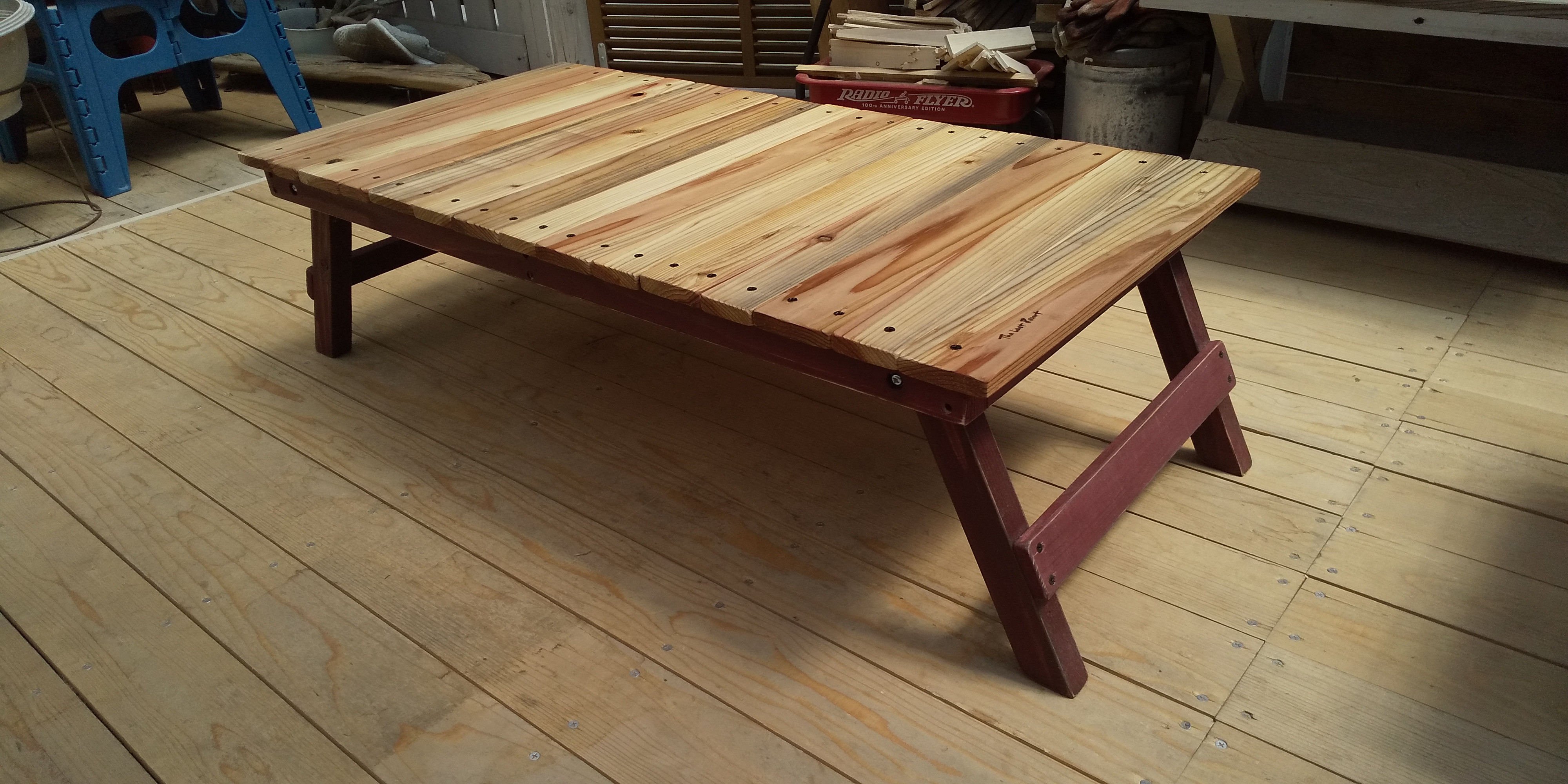 値下げ‼️ハンドメイド古材天然木折り畳みテーブル-