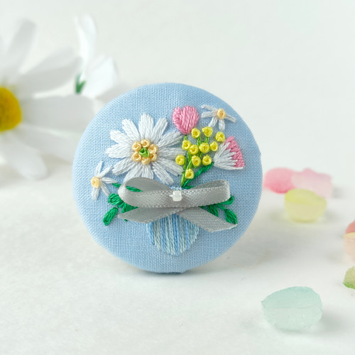 刺繍ブローチ ヘアゴム ハンドメイド バラ ピンク シンプル