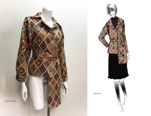 【1点もの・デザイン画付き】ゴブラン織りアシメトリージャケット（KOJI TOYODA） 1枚目の画像
