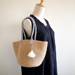 麻ひもバッグ tote ・Blue-gray handle・●受注生産● 2枚目の画像