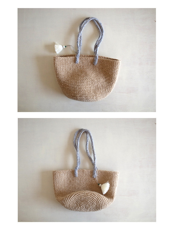 麻ひもバッグ tote ・Blue-gray handle・●受注生産● 6枚目の画像