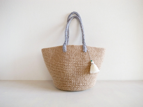 麻ひもバッグ tote ・Blue-gray handle・●受注生産● 1枚目の画像