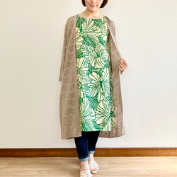 [新品] 芙蓉喇叭洋裝 [S~3L] 綠色 x 米色 第11張的照片