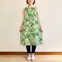 [新品] 芙蓉喇叭洋裝 [S~3L] 綠色 x 米色 第6張的照片