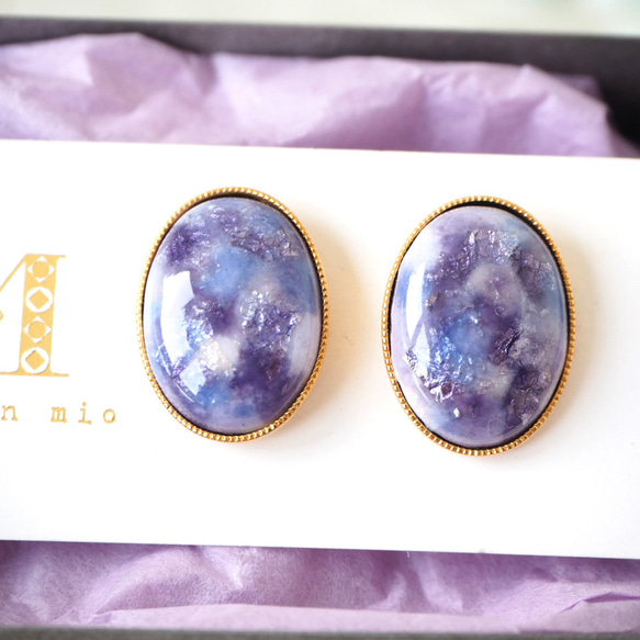 景泰藍紫藤橢圓形耳環 第2張的照片