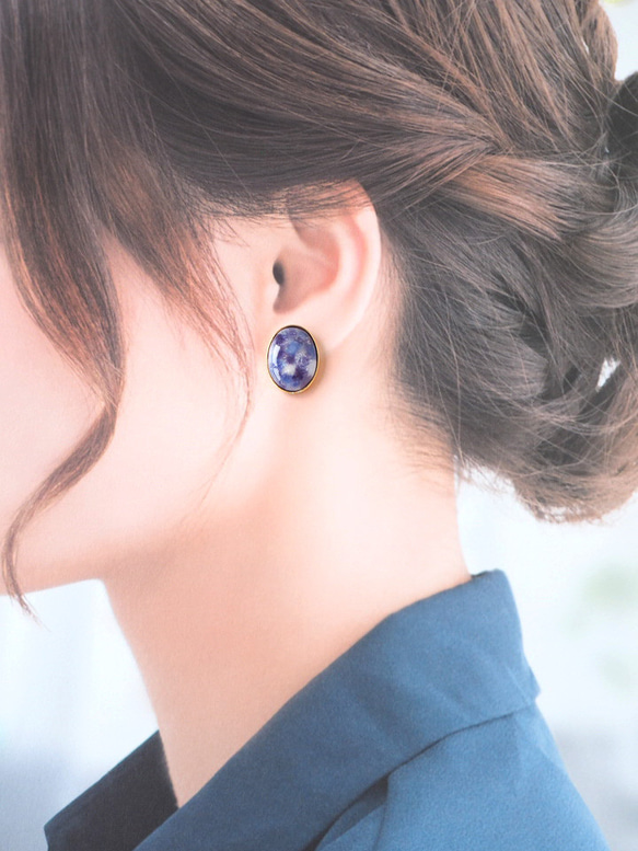 景泰藍紫藤橢圓形耳環 第6張的照片
