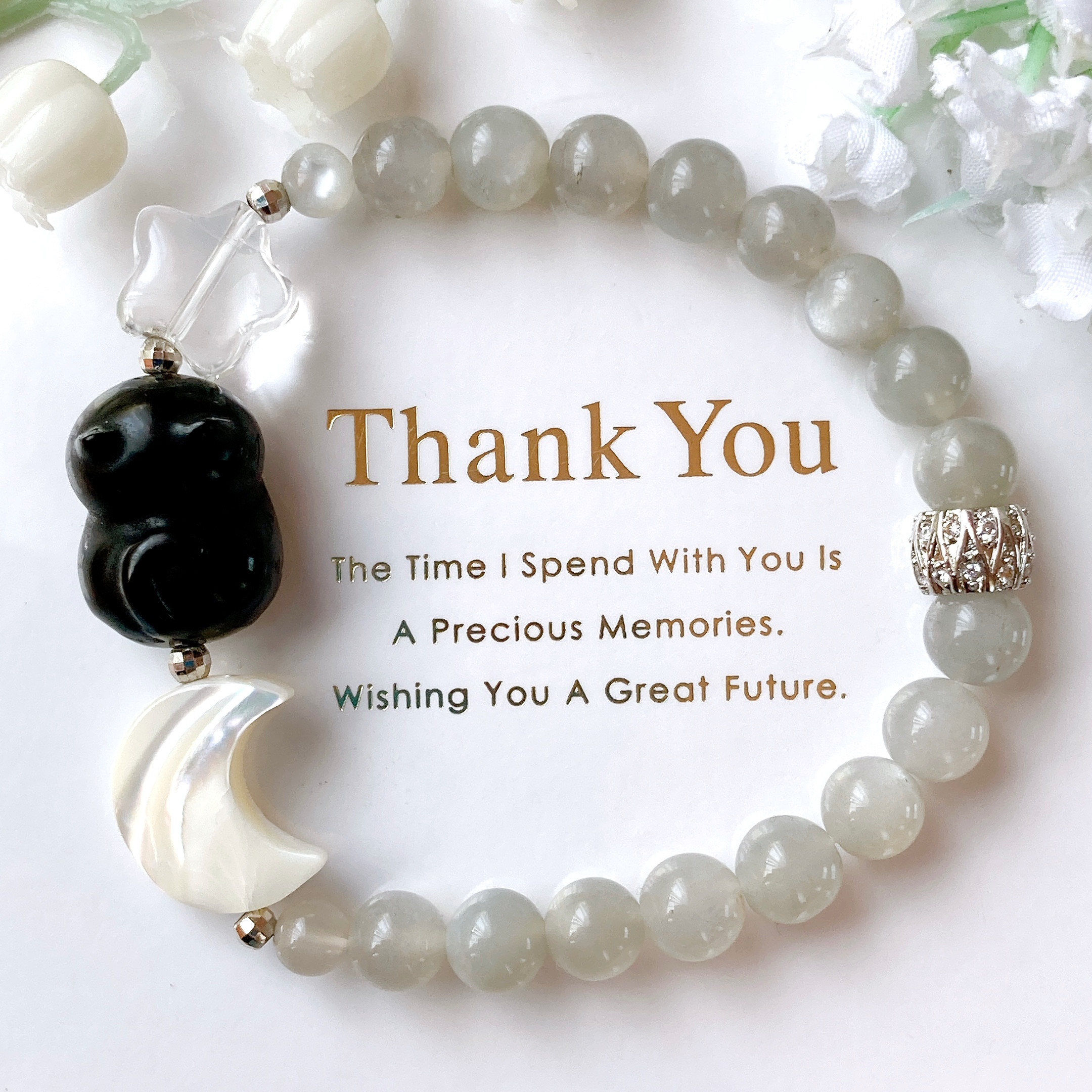 ˚✧₊⁎一点物˚✧₊⁎オブシディアン猫ᑦᑋᵃⁿᵕ̈*お星様お月様天然石ブレスレット