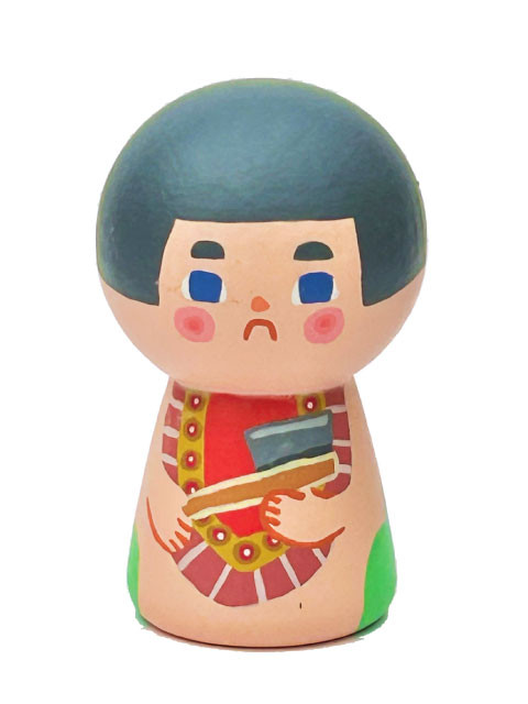昔話 金太郎【木箱と額入りイラスト付】小こけし。プチギフトや