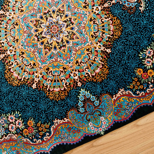 ペルシャ絨毯クム産 ムサヴィ工房 シルク 証明書付 87×58cm カーペット