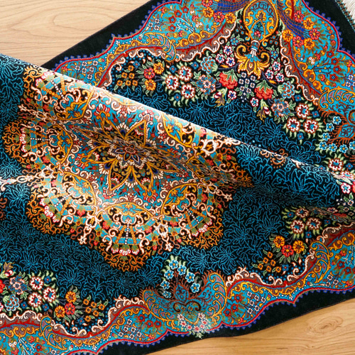 ペルシャ絨毯クム産 ムサヴィ工房 シルク 証明書付 87×58cm カーペット