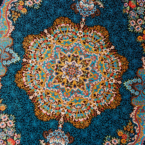 ペルシャ絨毯クム産 ムサヴィ工房 シルク 証明書付 87×58cm カーペット