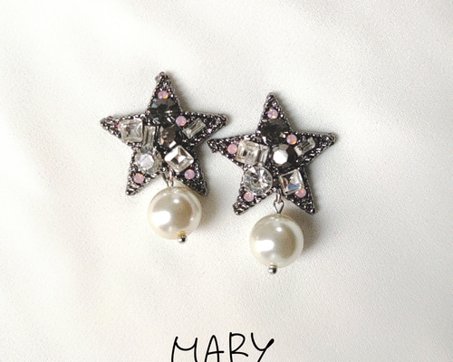 ブラック ビジュー スター パール ピアス イヤリング アクセサリー 