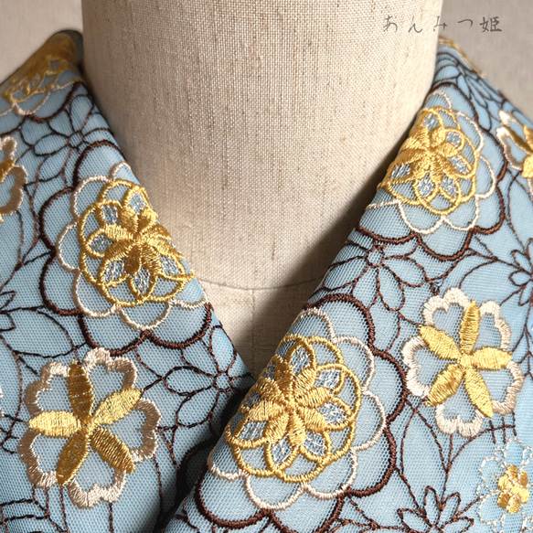 洗える刺繍半衿 金茶のレースモチーフ【ラスト】 5枚目の画像