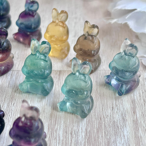 キャンディー フローライト うさぎ セット カービング 彫り物 双子