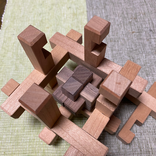木製　木 木製立体組み木パズル 12ピースと6ピースセット 立体・オブジェ