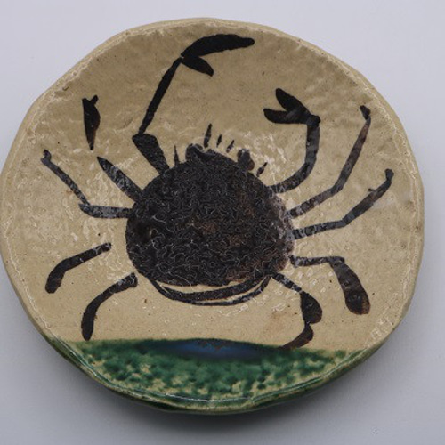 魯山人　蟹絵皿 吉村楽入 2015年初春作品 魯山人風 織部 カニ絵皿 : 心斎橋花房