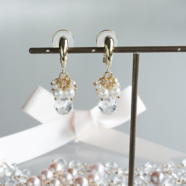 ベビーパール＆クリスタル イヤリング
