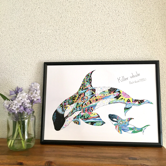 シャチ Killer whale ver.4   横バージョン/アートイラスト　ポスター　B4/A4/A3 6枚目の画像