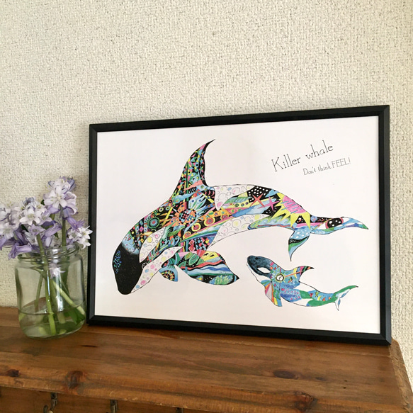 シャチ Killer whale ver.4   横バージョン/アートイラスト　ポスター　B4/A4/A3 1枚目の画像